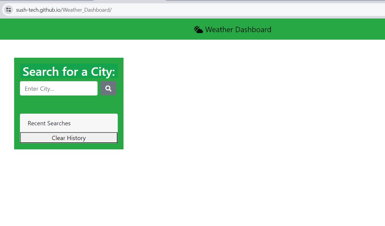 screenshot of weather dashboard website