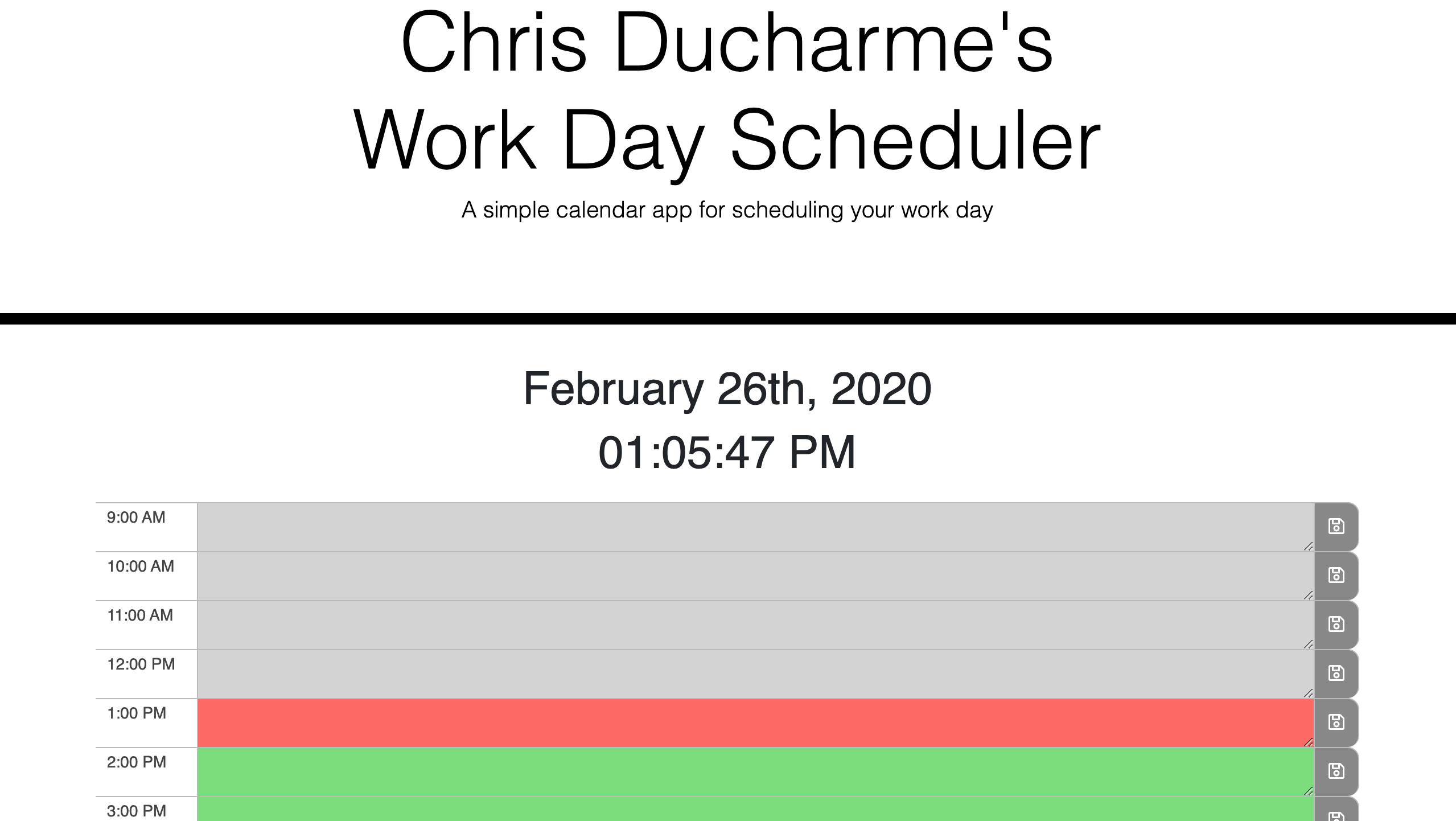 screenshot of work day Scheduler